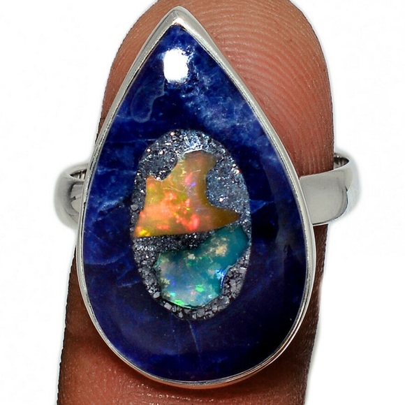 Ethiopian opal and soda light silver ring size 9.5 and 10 - Picture 3 of 5